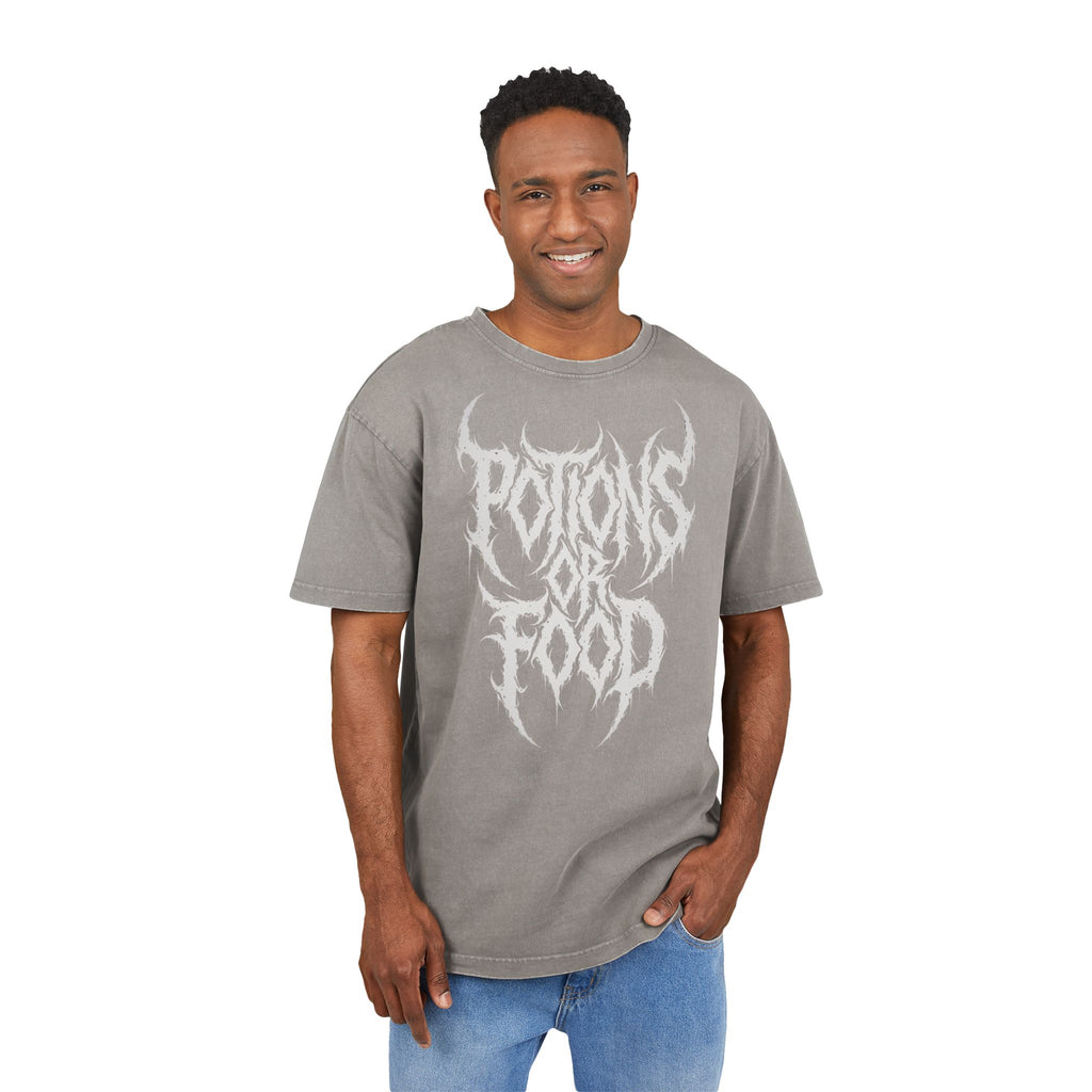 Acid-Washed Oversize Tee — 'Potions or Food' Metal Band Graphic