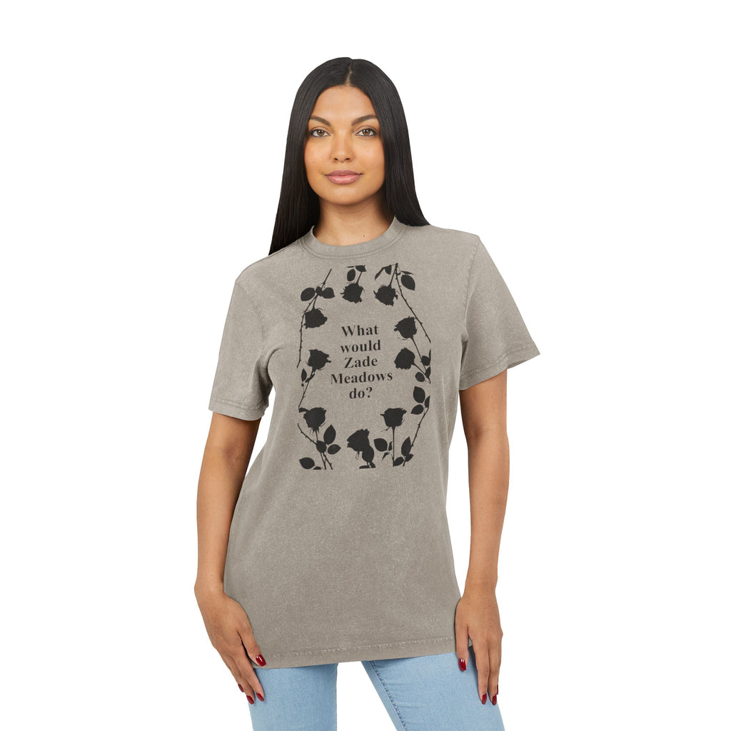 Haunting Adeline Fan Art Acid Wash Black Tee — Vintage Washed Round Neck T‑Shirt