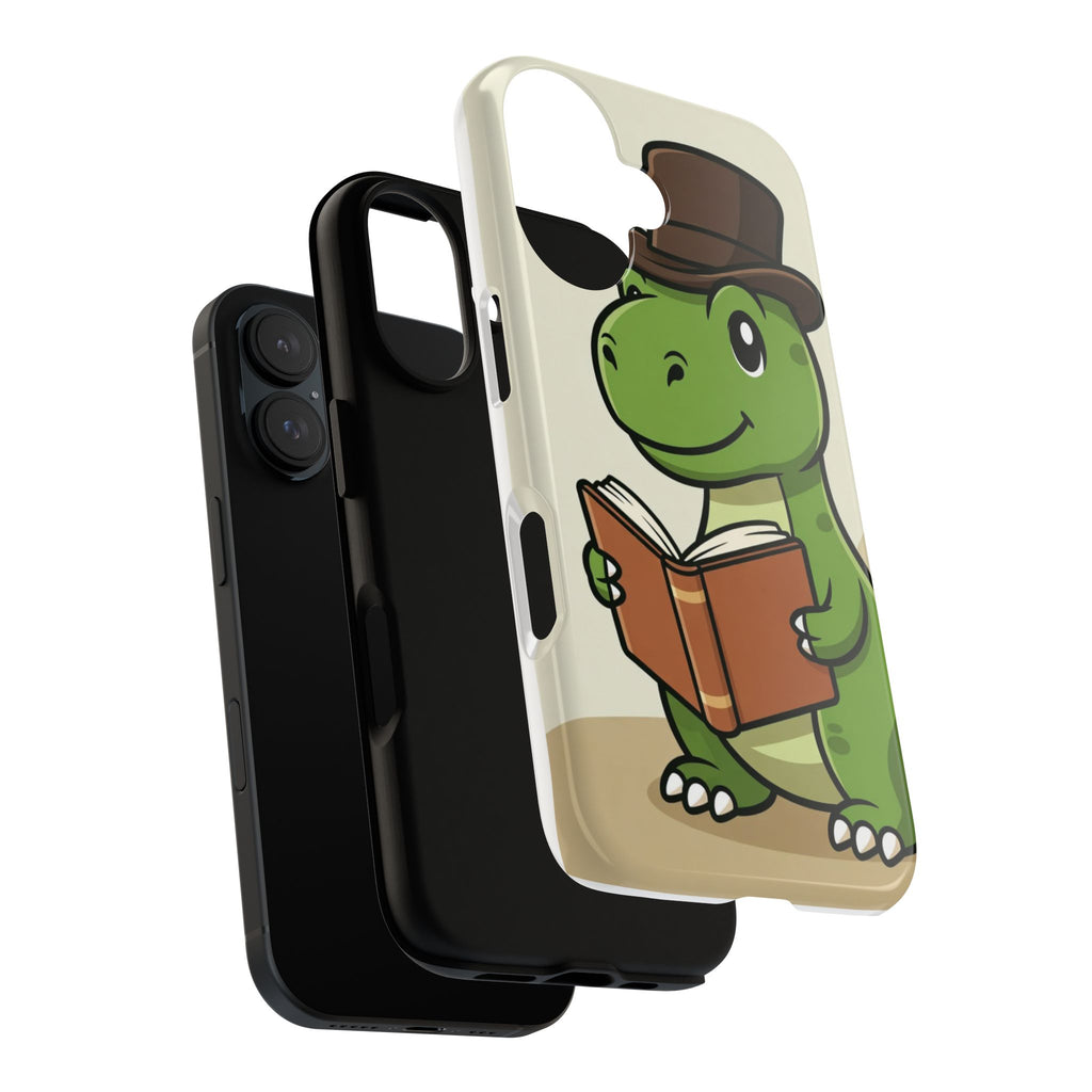 Reading Dinosaur Phone Case | Cute T-Rex with Book and Hat iPhone Case