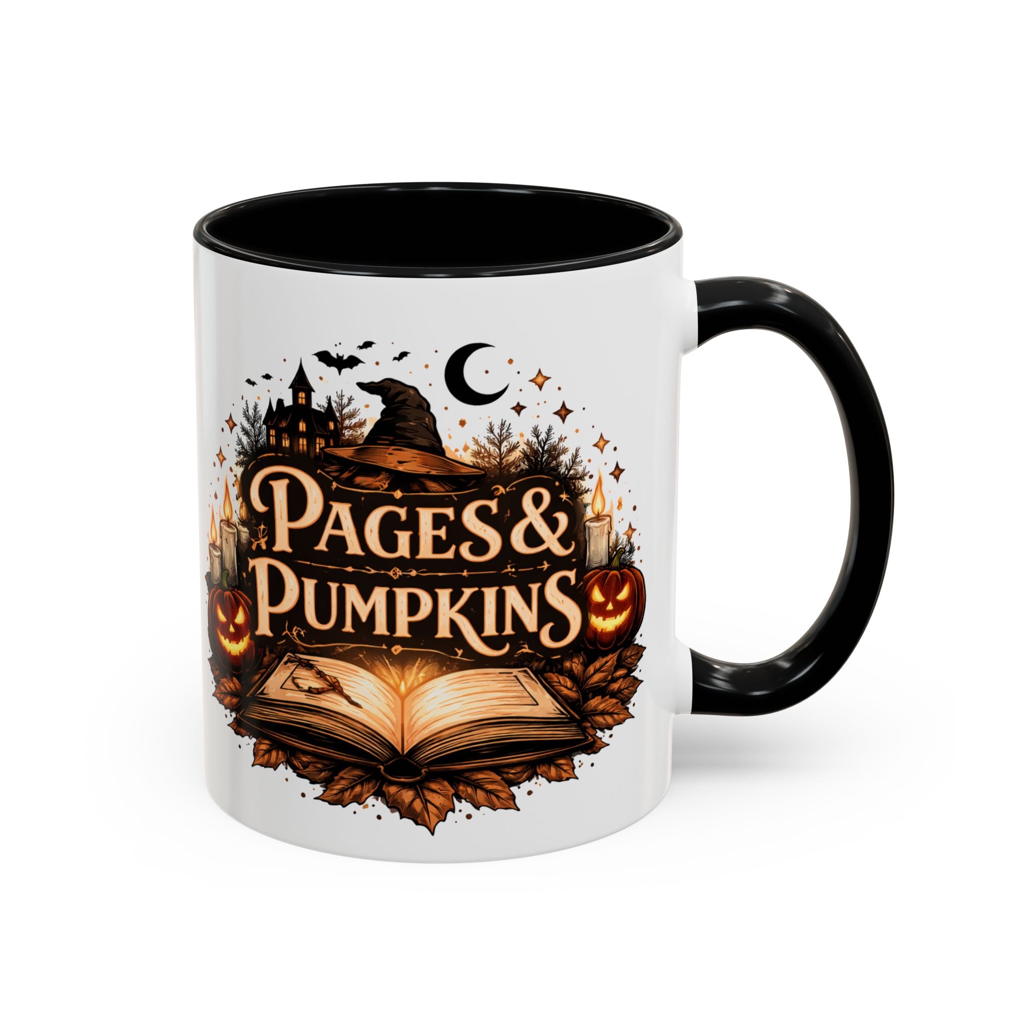 Pages & Pumpkins Coffee Dark Mug | Halloween Book Lover Mug