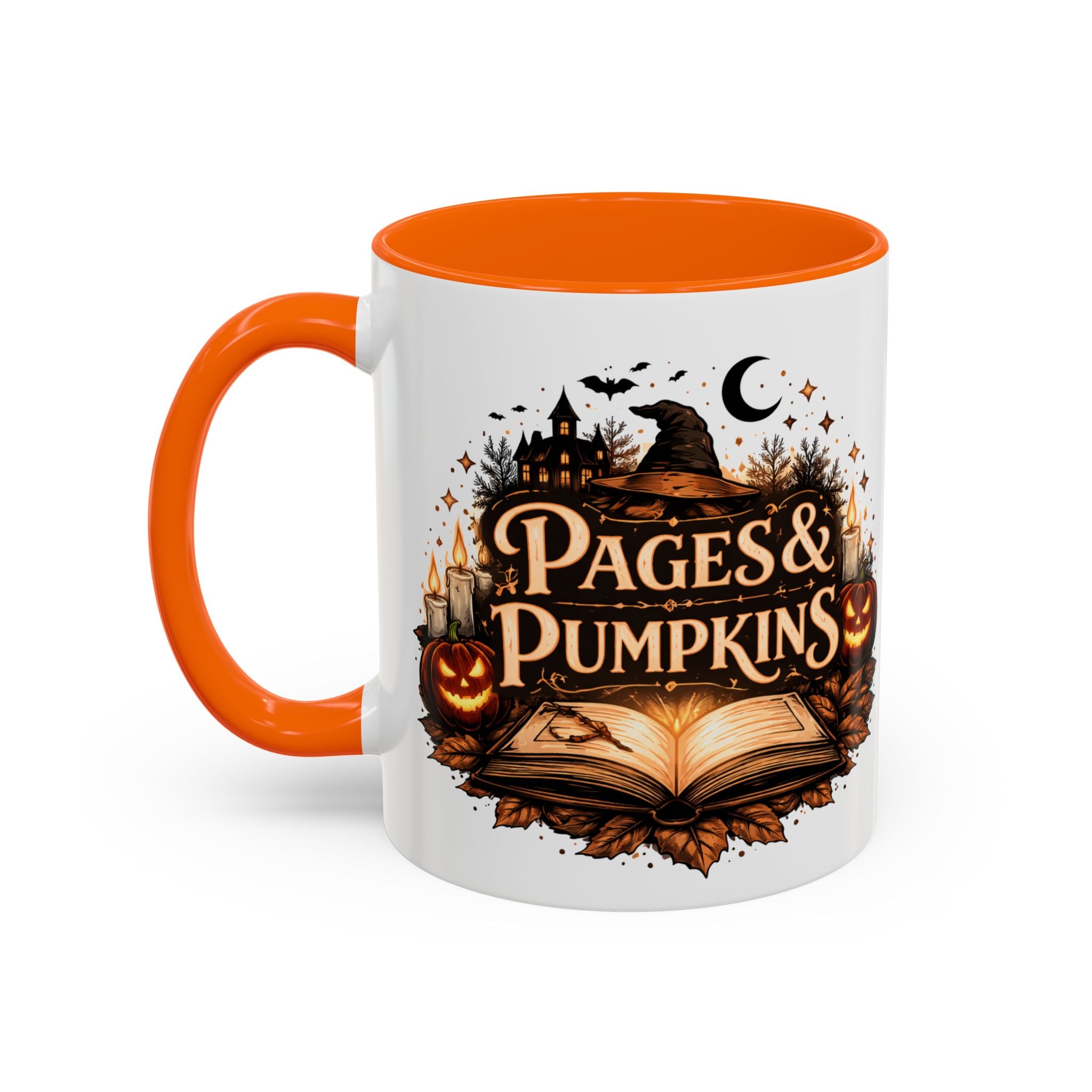Pages & Pumpkins Coffee Dark Mug | Halloween Book Lover Mug