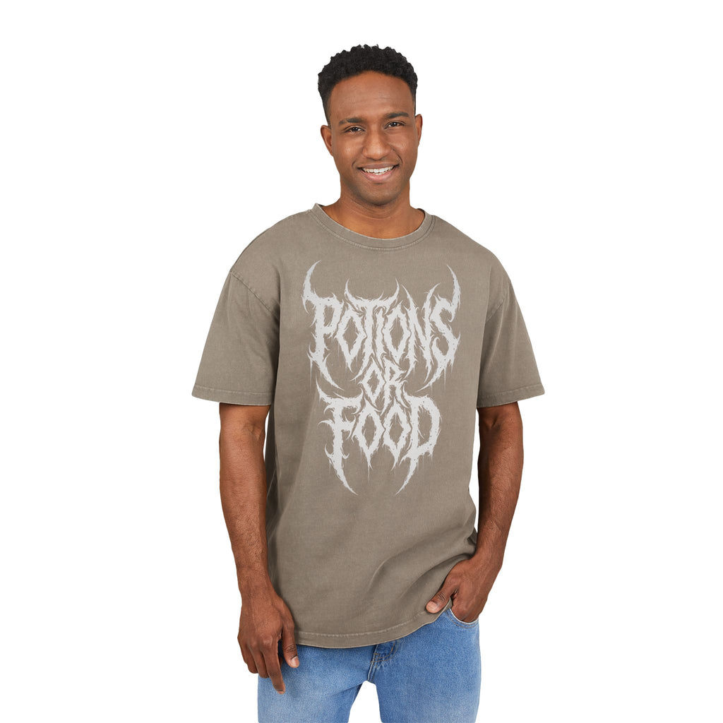 Acid-Washed Oversize Tee — 'Potions or Food' Metal Band Graphic
