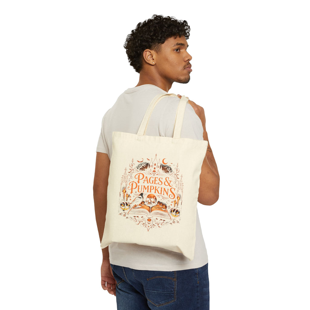 Pages & Pumpkins Light Tote Bag | Autumn reading, Halloween book lover design