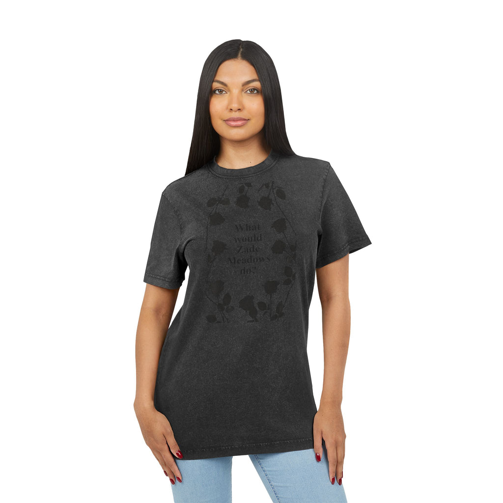 Haunting Adeline Fan Art Acid Wash Black Tee — Vintage Washed Round Neck T‑Shirt