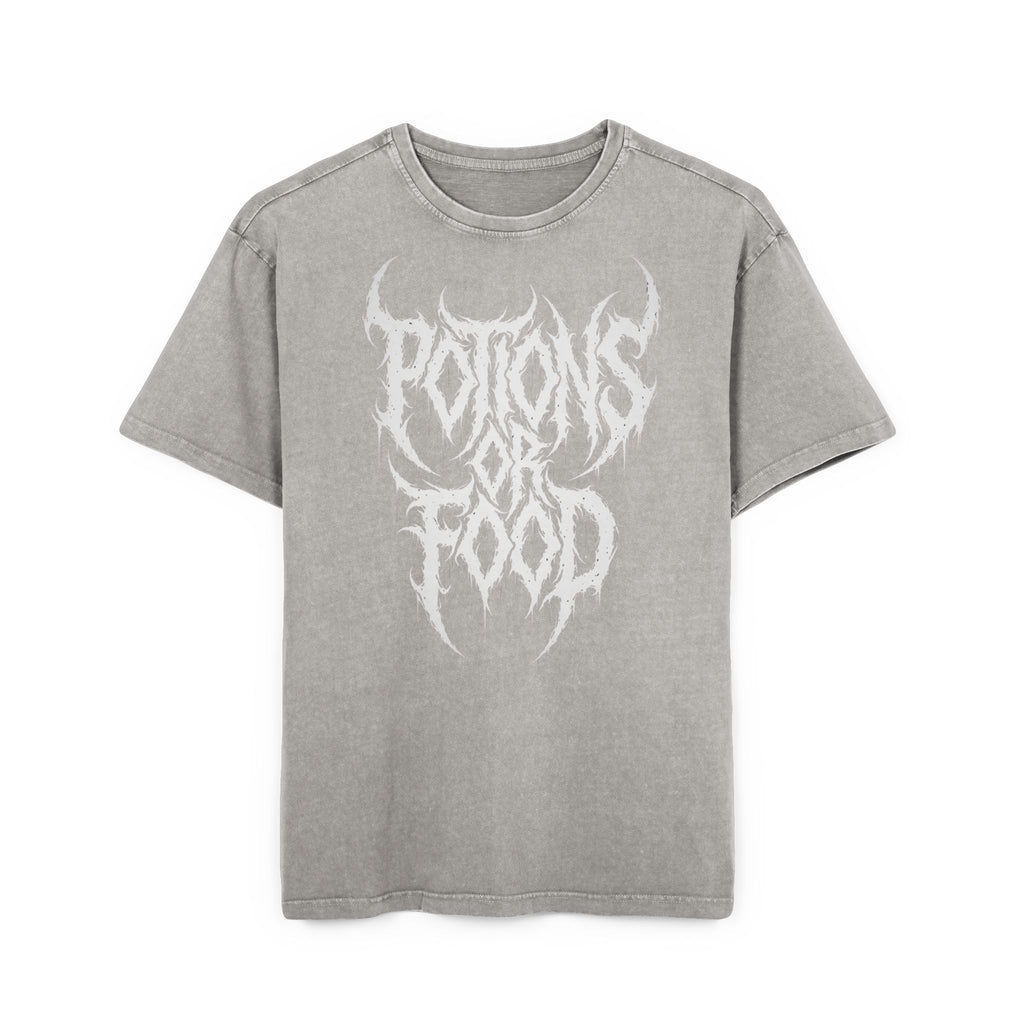 Acid-Washed Oversize Tee — 'Potions or Food' Metal Band Graphic