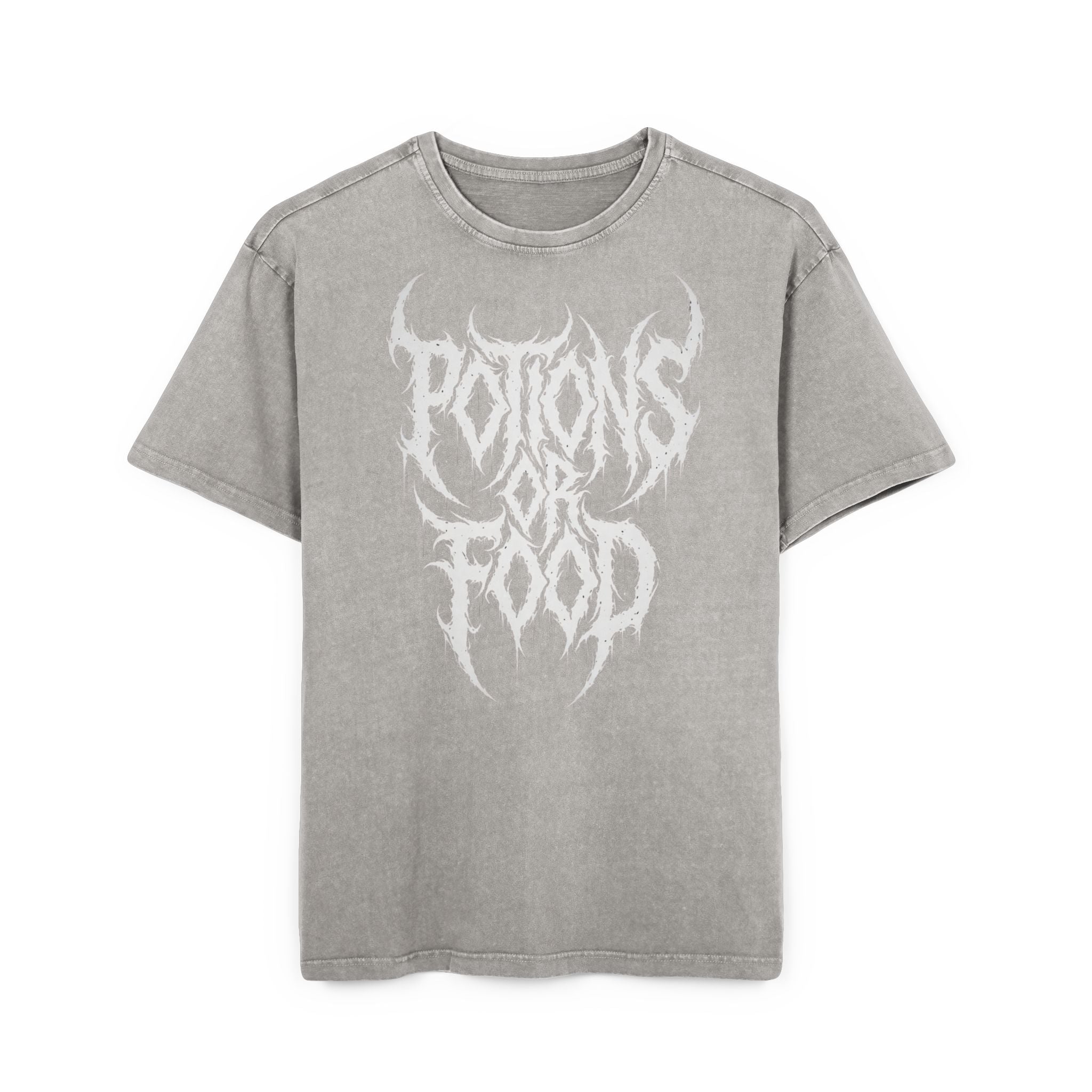 Acid-Washed Oversize Tee — 'Potions or Food' Metal Band Graphic