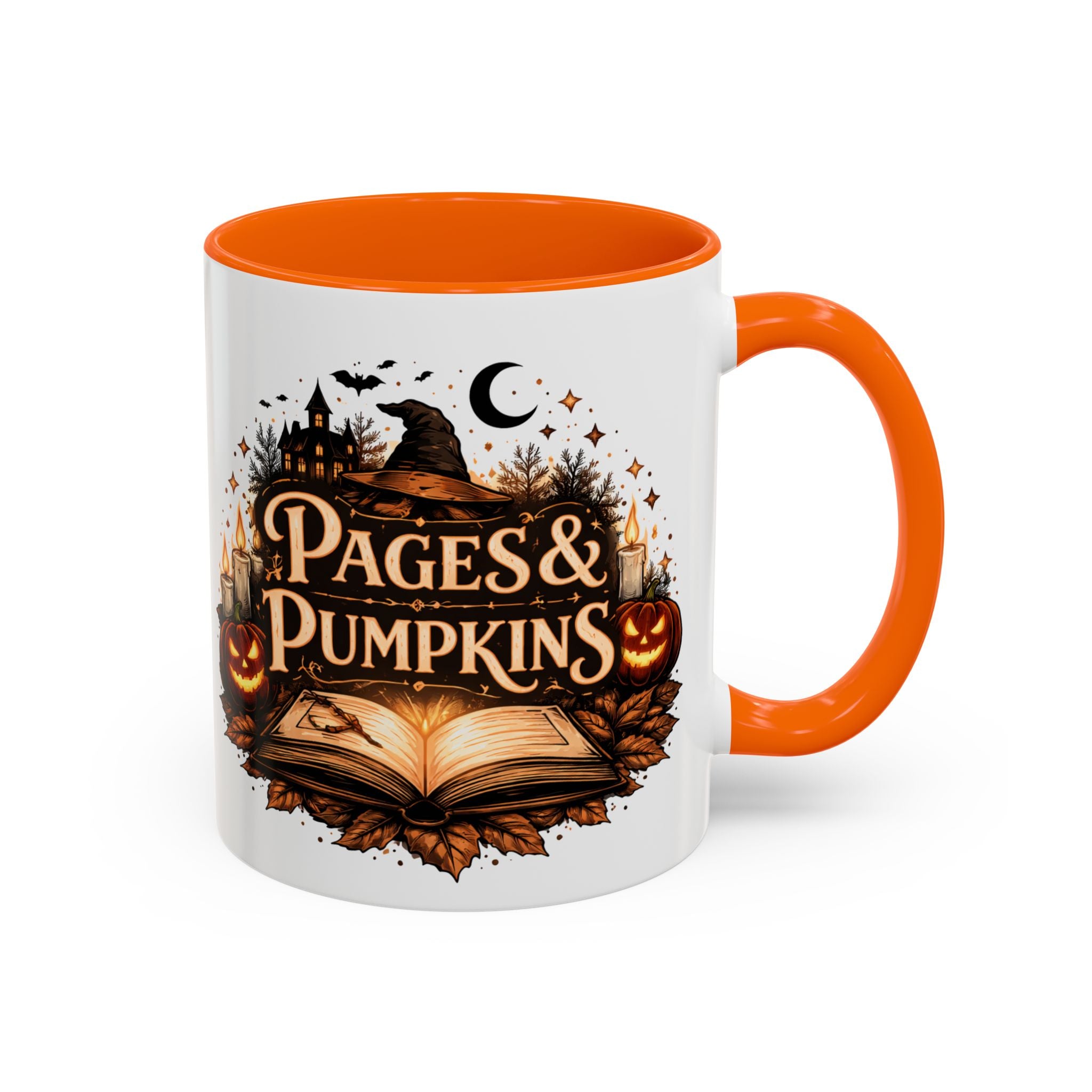 Pages & Pumpkins Coffee Dark Mug | Halloween Book Lover Mug