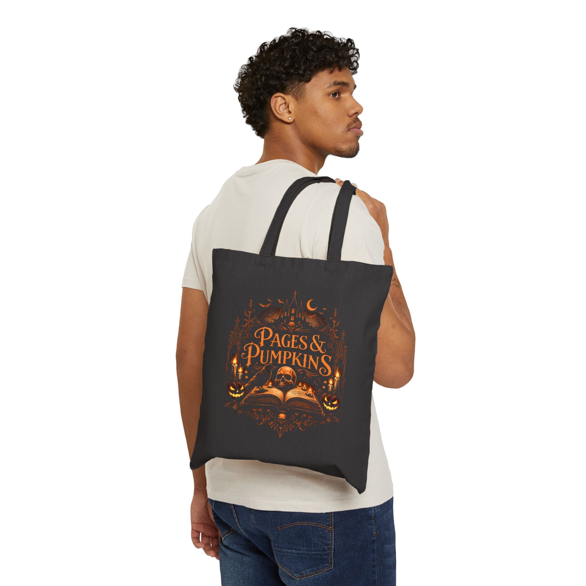 Pages & Pumpkins Light Tote Bag | Autumn reading, Halloween book lover design