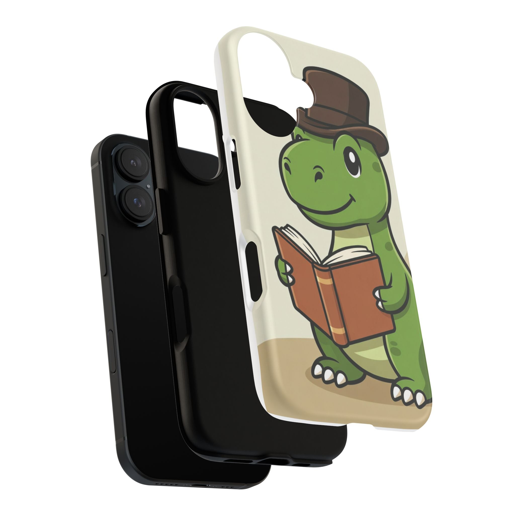 Reading Dinosaur Phone Case | Cute T-Rex with Book and Hat iPhone Case