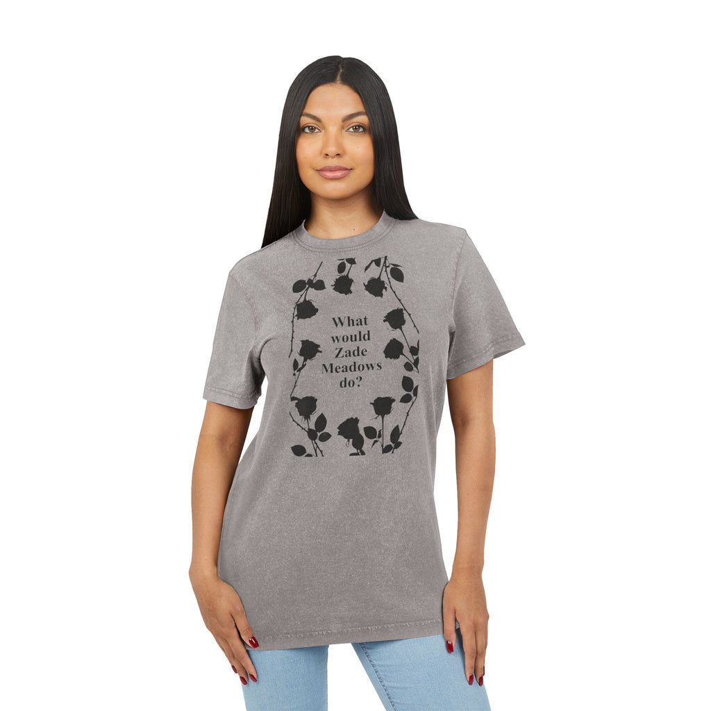 Haunting Adeline Fan Art Acid Wash Black Tee — Vintage Washed Round Neck T‑Shirt