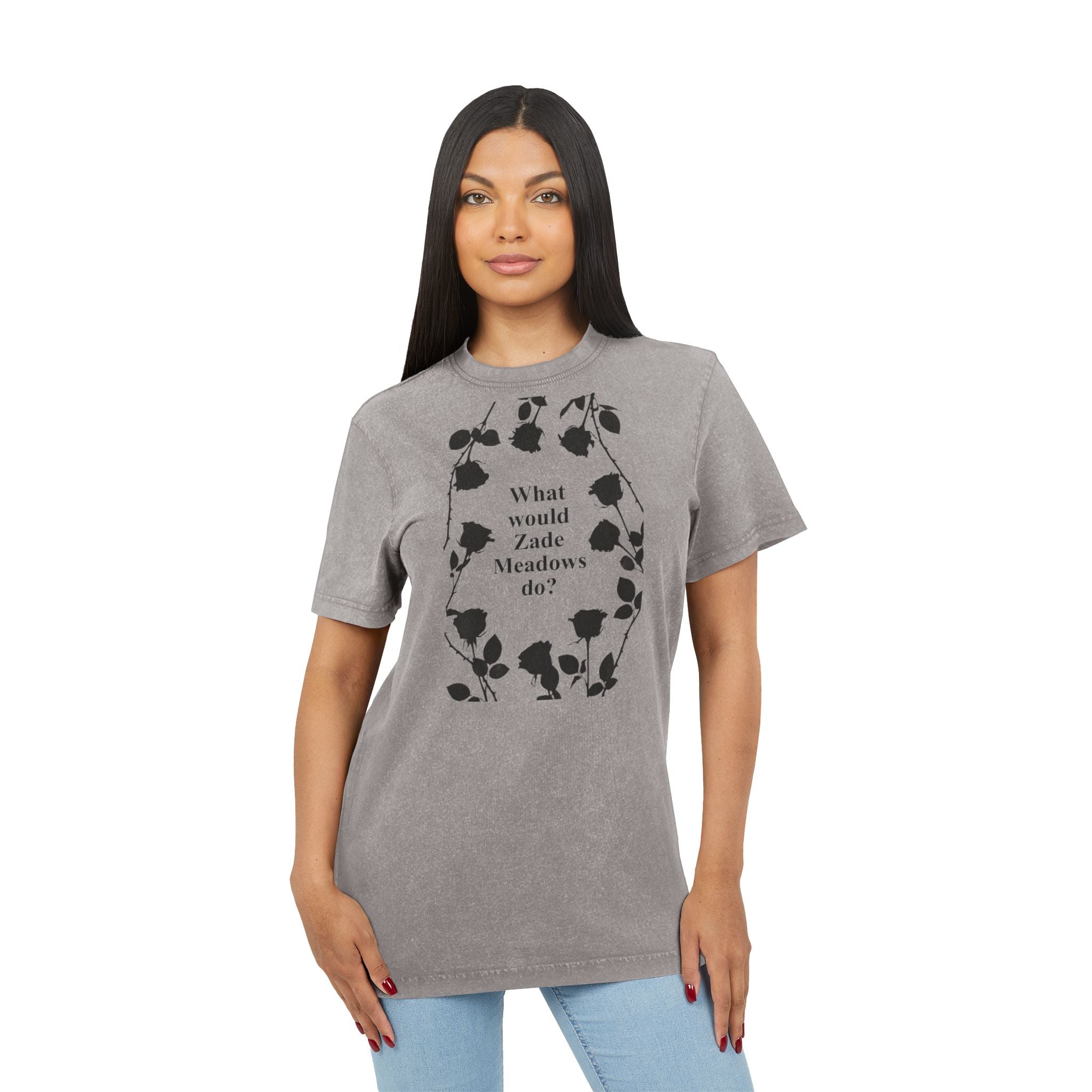 Haunting Adeline Fan Art Acid Wash Black Tee — Vintage Washed Round Neck T‑Shirt