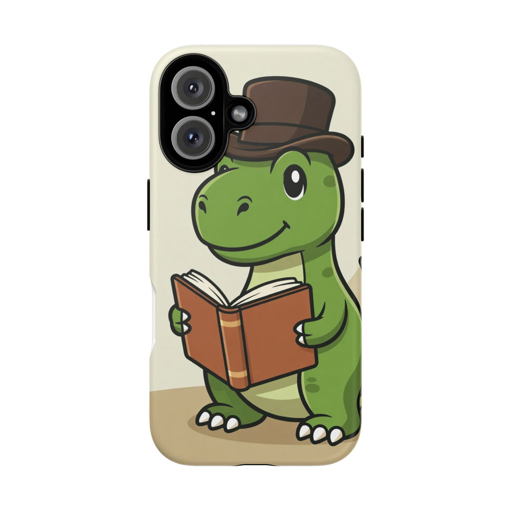 Reading Dinosaur Phone Case | Cute T-Rex with Book and Hat iPhone Case