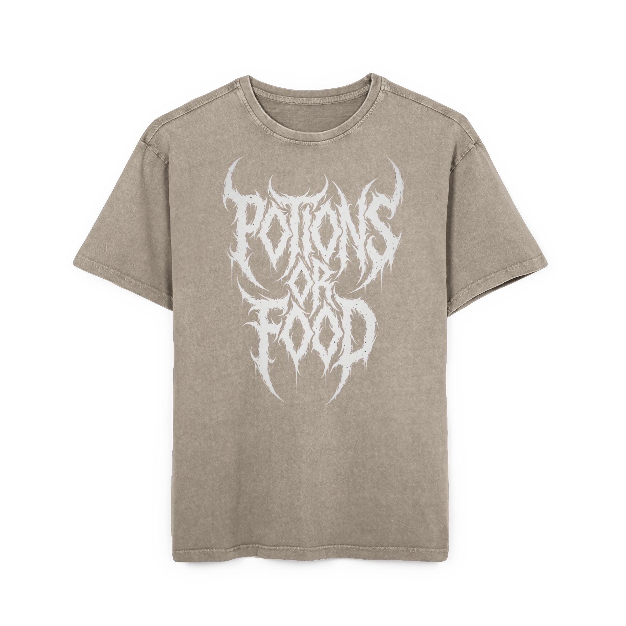 Acid-Washed Oversize Tee — 'Potions or Food' Metal Band Graphic