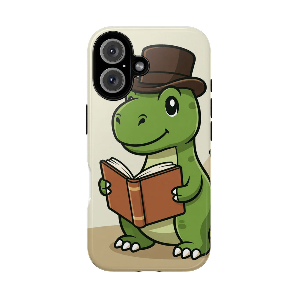 Reading Dinosaur Phone Case | Cute T-Rex with Book and Hat iPhone Case