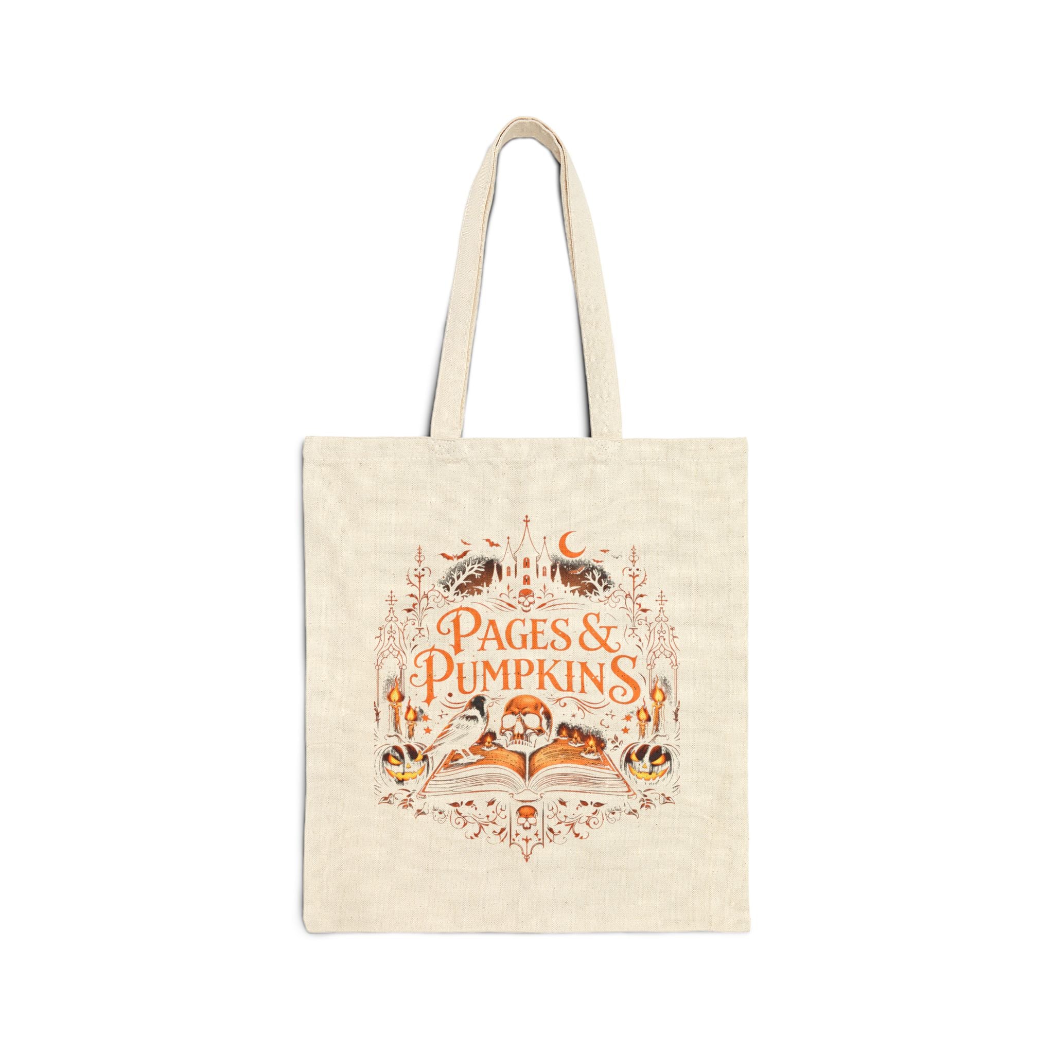 Pages & Pumpkins Light Tote Bag | Autumn reading, Halloween book lover design